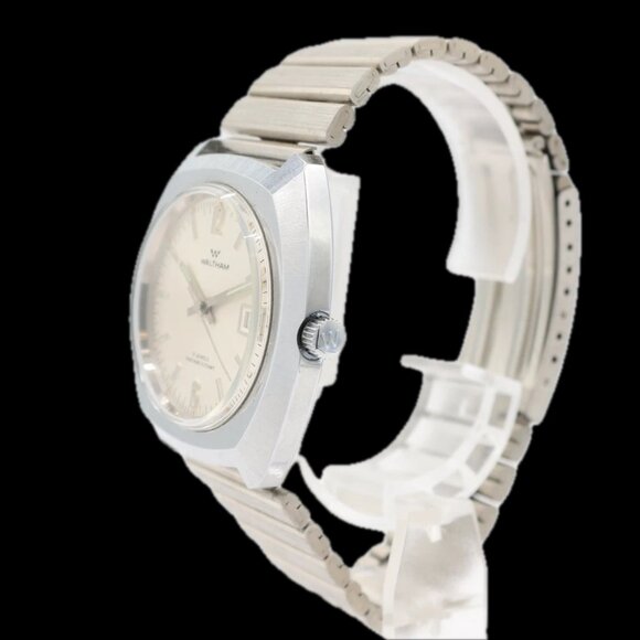 Vintage 38mm Waltham Date Brushed Men's Mechanical Wristwatch Chrome Plated NOS - Picture 2 of 6